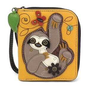 Chala Faux Leather Zip Credit Card Wallet Wristlet - Sloth, Yellow NWT